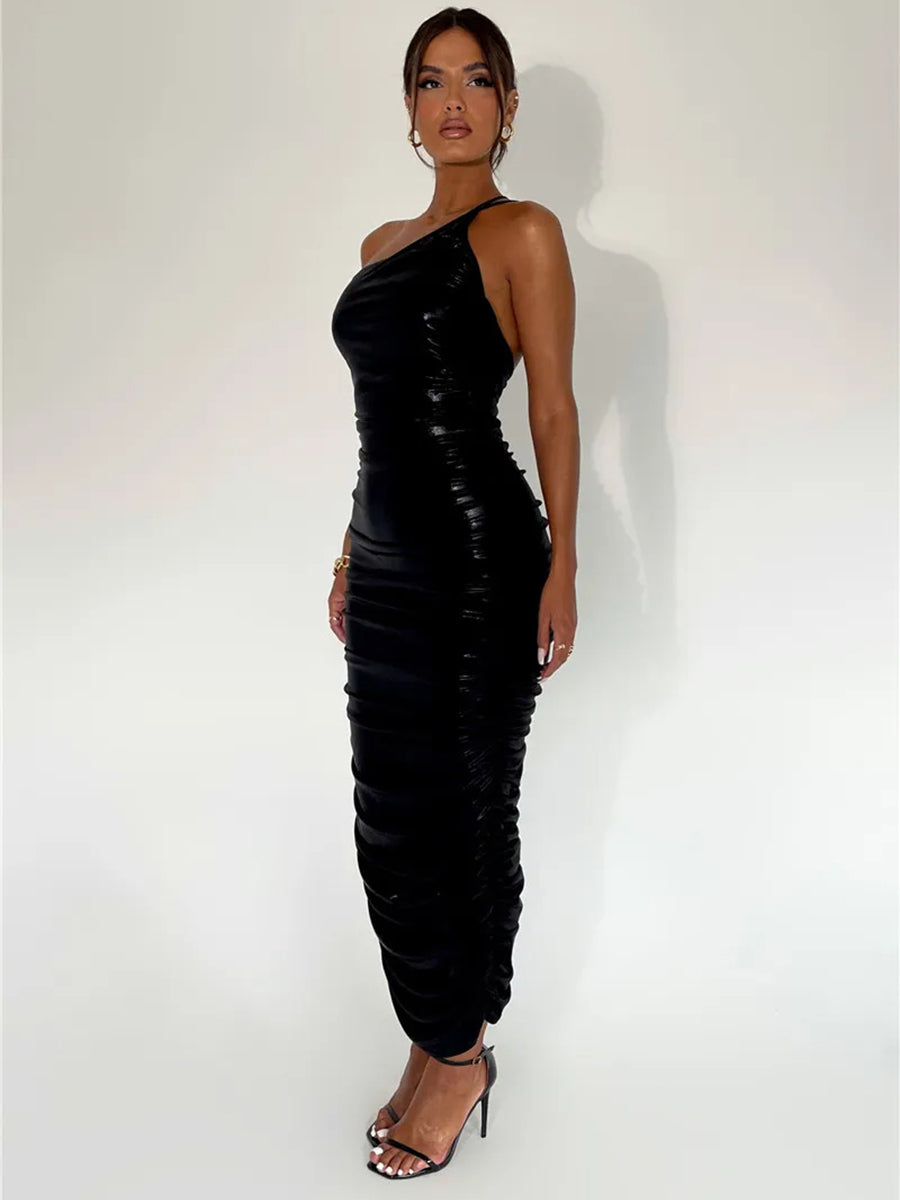 One Shoulder Strapless Backless Bodycon Maxi Dress Rown