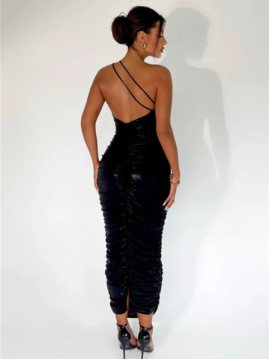 One Shoulder Strapless Backless Bodycon Maxi Dress Rown