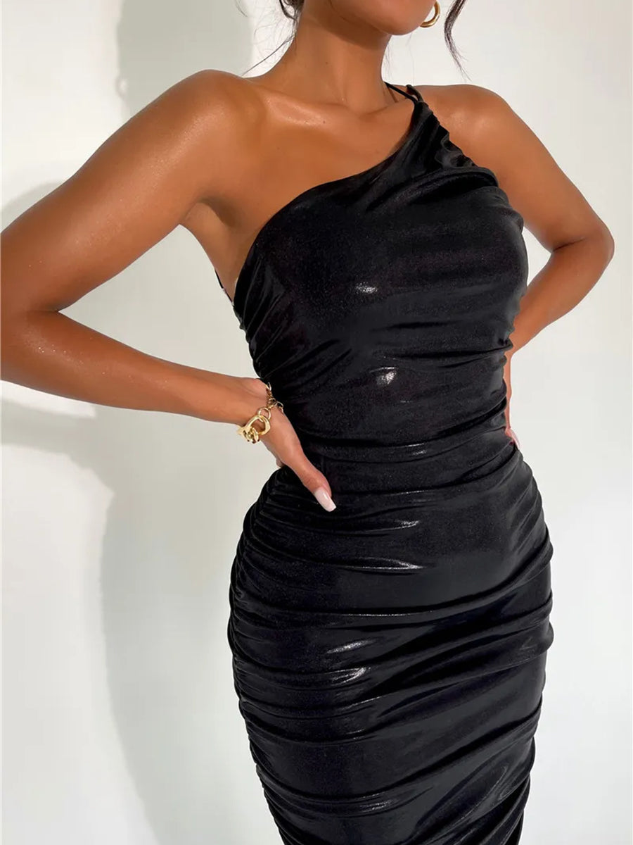 One Shoulder Strapless Backless Bodycon Maxi Dress Rown