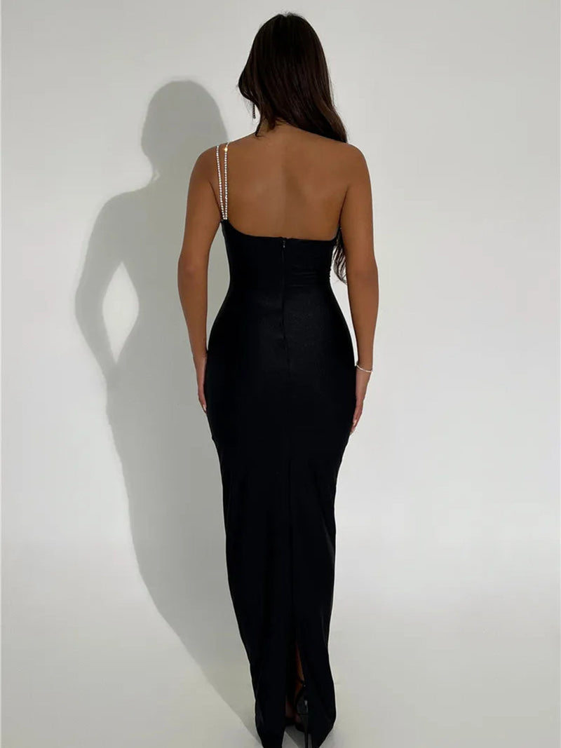 One Shoulder Off-shoulder Backless Maxi Dress - Rown