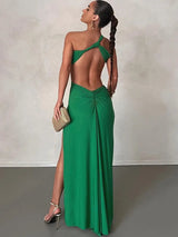 One Shoulder Strap High Split Backless Maxi Dress - Rown