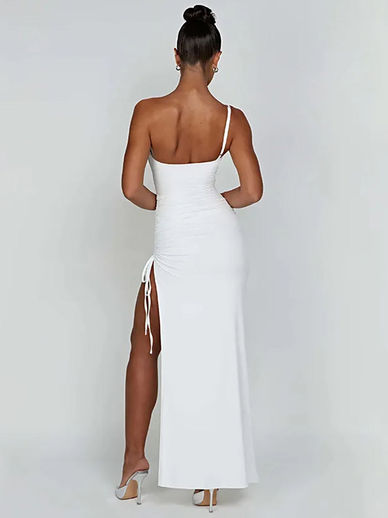 One Shoulder Strap Thigh High Split Maxi Dress - Rown