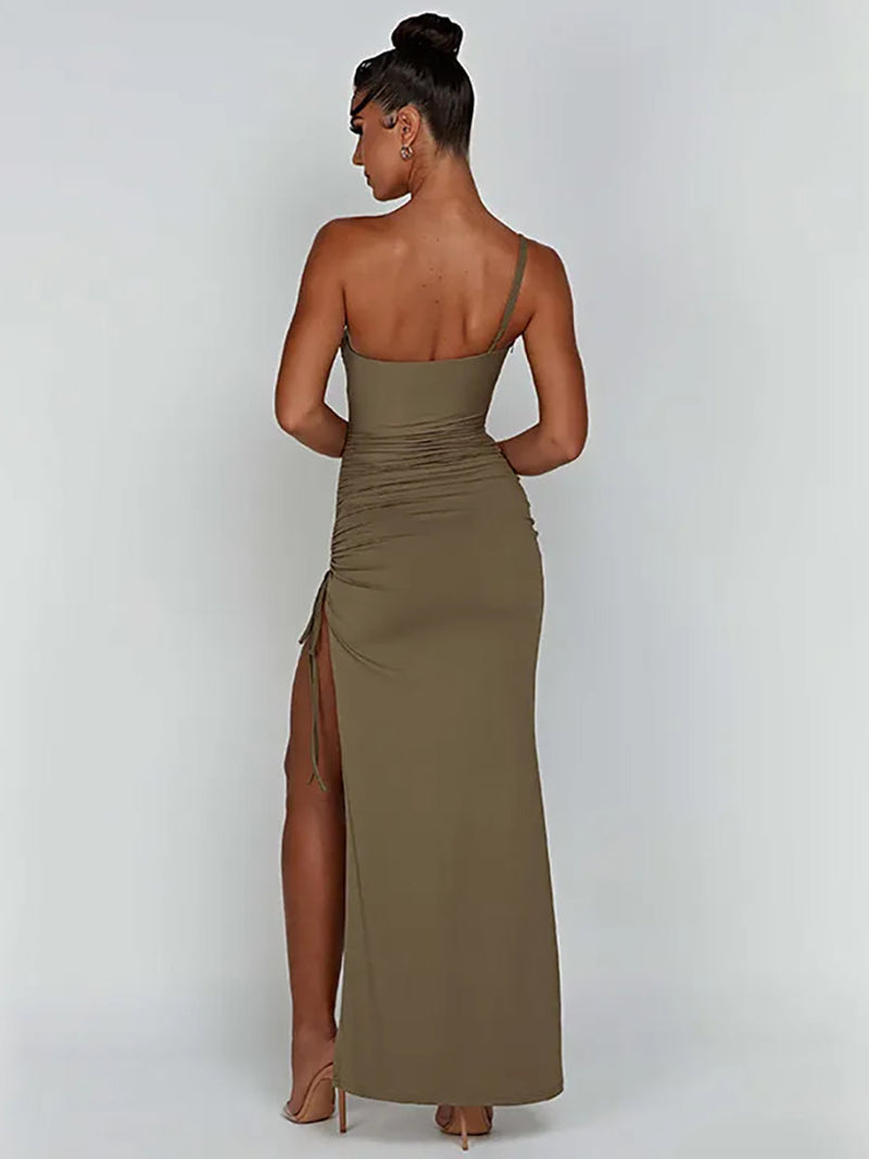 One Shoulder Strap Thigh High Split Maxi Dress - Rown