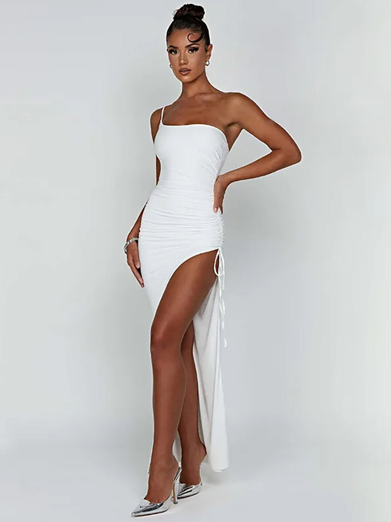 One Shoulder Strap Thigh High Split Maxi Dress - Rown