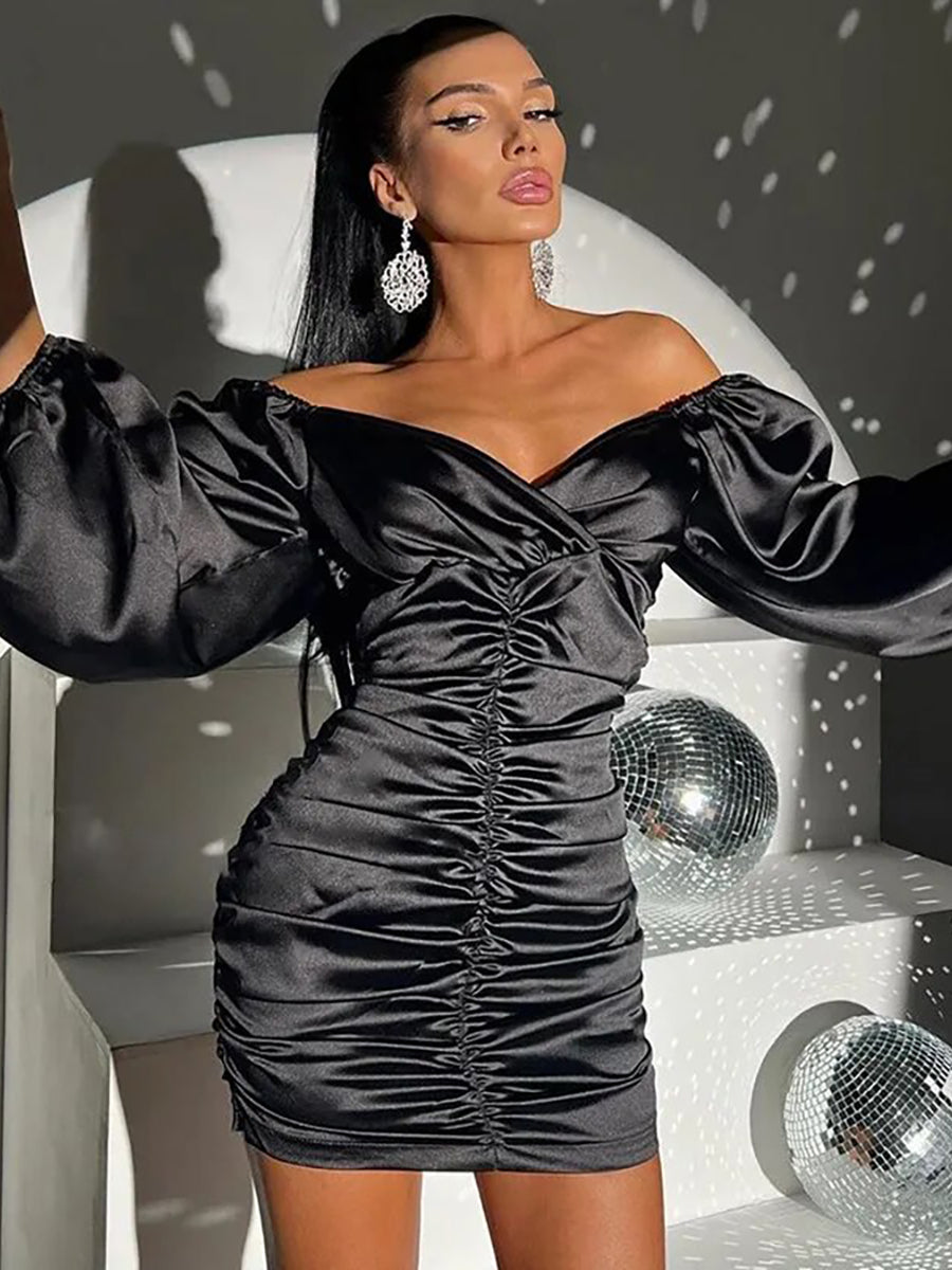 Pleated Backless High Stretch Satin Mini Dress Rown