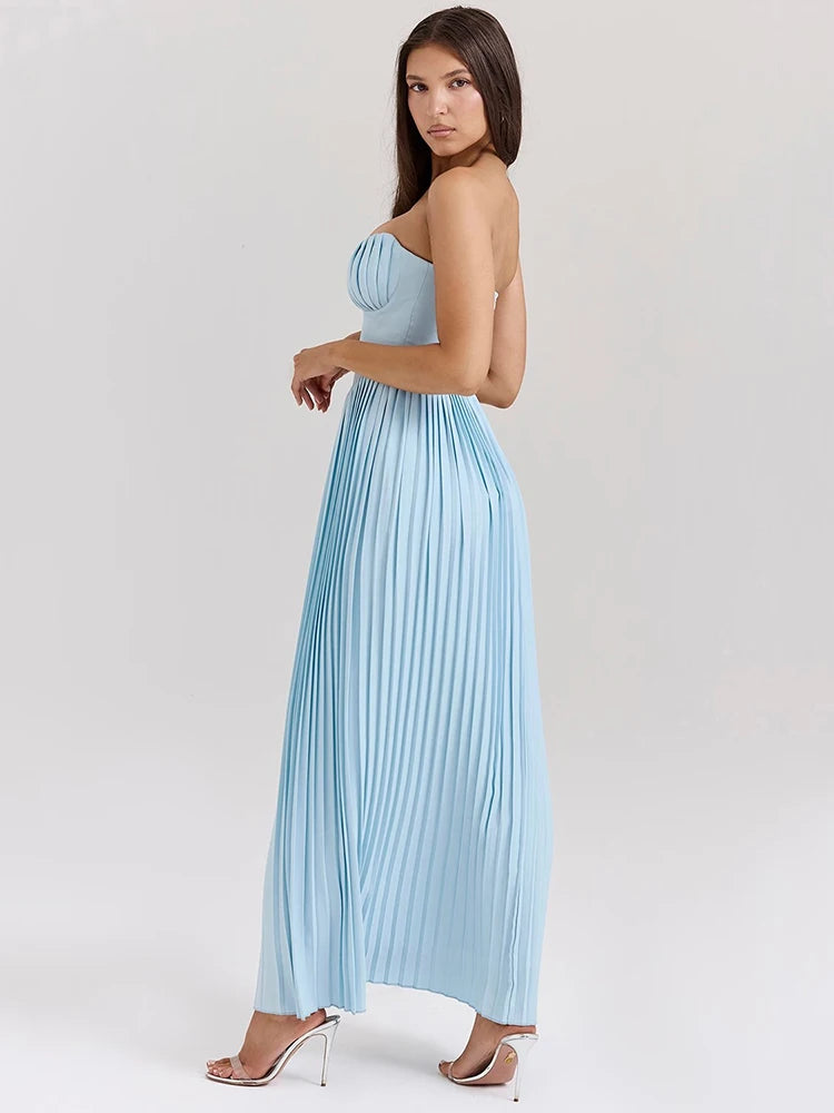 Off-shoulder Backless Pleated Strapless Sleeveless High Waist Maxi Dress Seroun