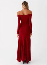 Off-shoulder Long Sleeve Strapless Backless Pleated Maxi Dress