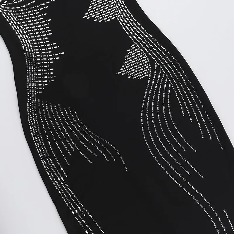 Off-shoulder Black Strapless Sleeveless Backless Bodycon Sequins Maxi Dress