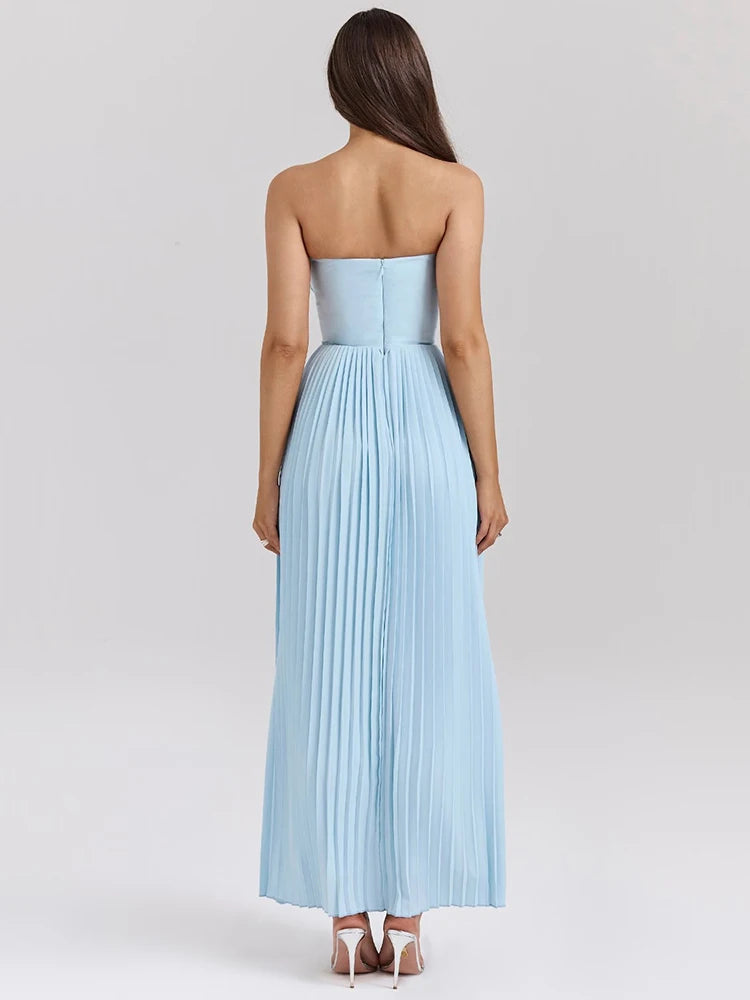 Off-shoulder Backless Pleated Strapless Sleeveless High Waist Maxi Dress Seroun