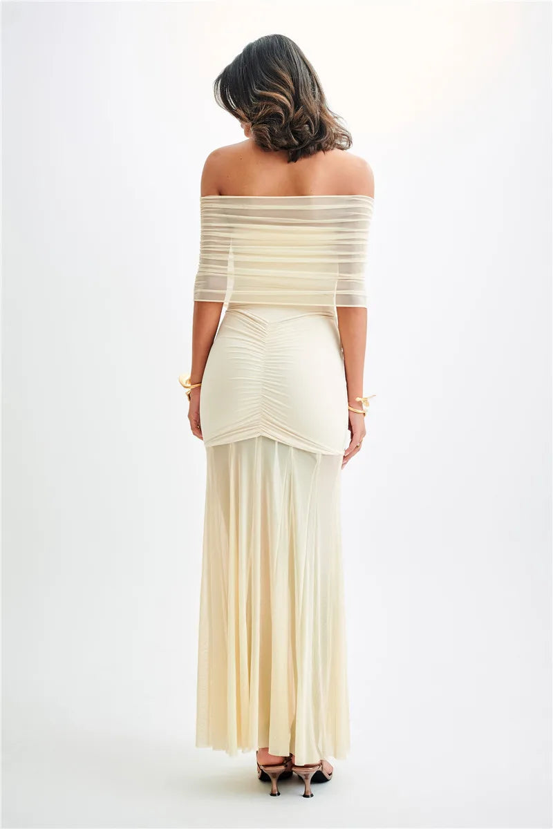 Off-shoulder Backless Mesh Strapless Sleeveless Maxi Dress Seroun