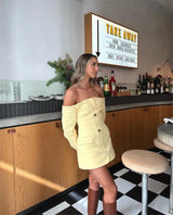 Off-shoulder Strapless Blazer Zipper Long Sleeve Backless Mini Dress