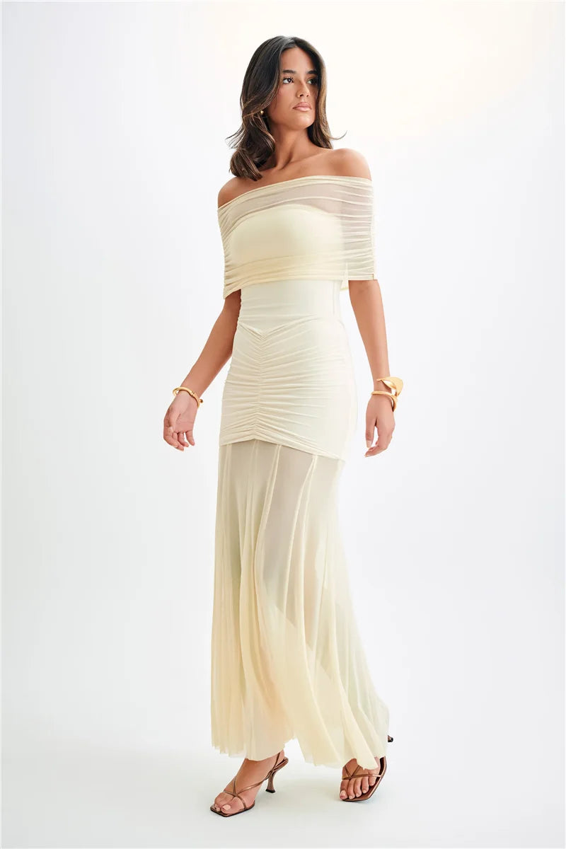 Off-shoulder Backless Mesh Strapless Sleeveless Maxi Dress