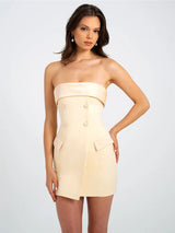 Off-shoulder Strapless Two Pocket Backless Slim Mini Dress