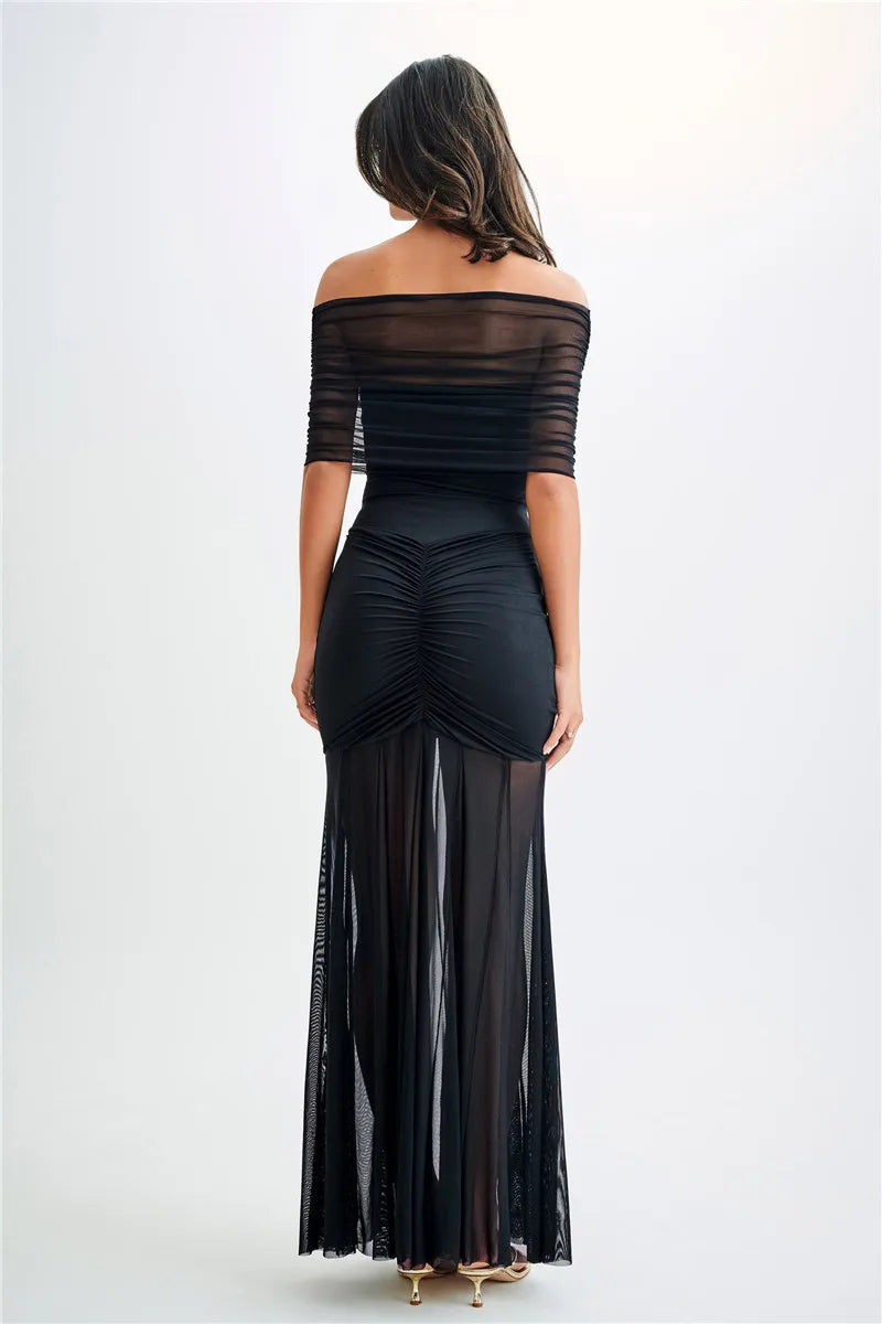 Off-shoulder Backless Mesh Strapless Sleeveless Maxi Dress Seroun