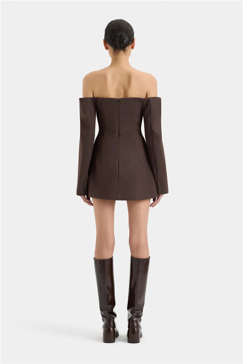 Off-shoulder Strapless Blazer Zipper Long Sleeve Backless Mini Dress