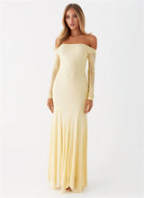 Off-shoulder Long Sleeve Strapless Backless Pleated Maxi Dress