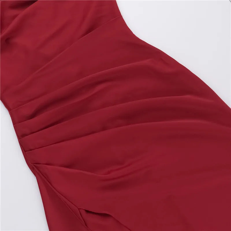 Elegant Satin Split Spaghetti Strap Sleeveless Backless Bodycon Maxi Dress