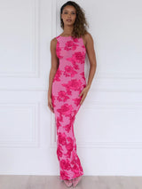 Elegant Floral Print Embroidered Applique Tank Maxi Dress