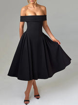 Off-shoulder Backless Solid Strapless Sleeveless A-line Loose Pleated Maxi Dress