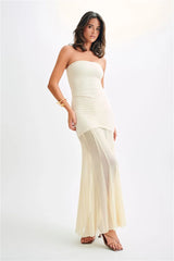 Off-shoulder Backless Mesh Strapless Sleeveless Maxi Dress