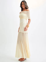 Off-shoulder Backless Mesh Strapless Sleeveless Maxi Dress