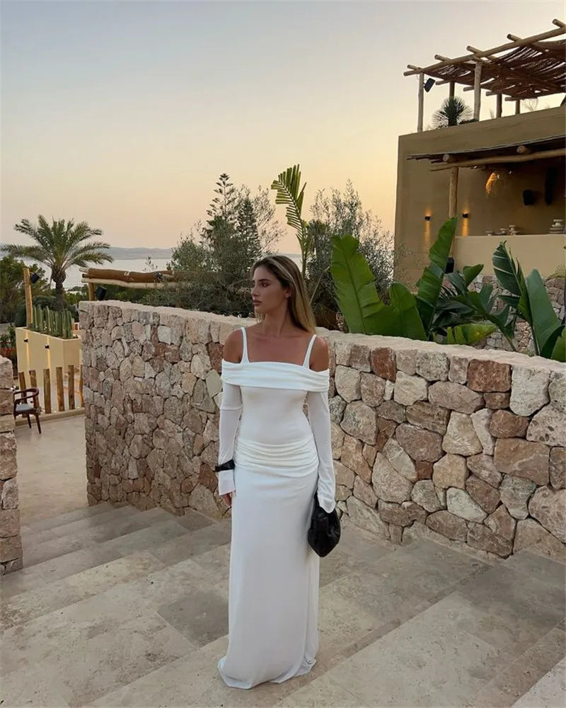 Off-shoulder Long Sleeve Strapless Spaghetti Strap Backless Maxi Dress