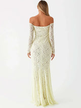 Long Sleeve Backless Off-shoulder Strapless See Through Lace Maxi Dress