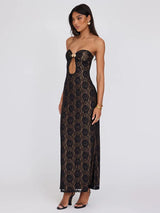 Hollow Out Lace Off-shoulder Strapless Sleeveless Backless Bodycon Maxi Dress