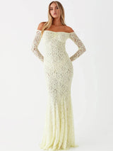 Long Sleeve Backless Off-shoulder Strapless See Through Lace Maxi Dress