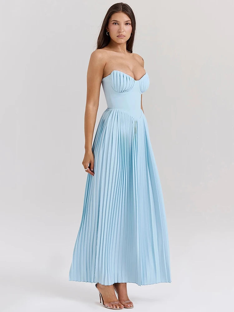 Off-shoulder Backless Pleated Strapless Sleeveless High Waist Maxi Dress Seroun