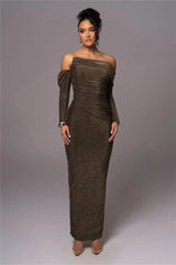 Off-shoulder Long Sleeve Strapless Backless Back Slit Evening Maxi Dress