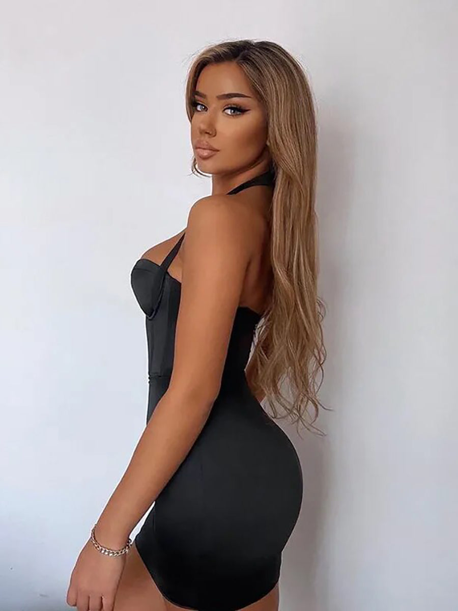 Satin Backless Sleeveless Bodycon Mini Dress Rown