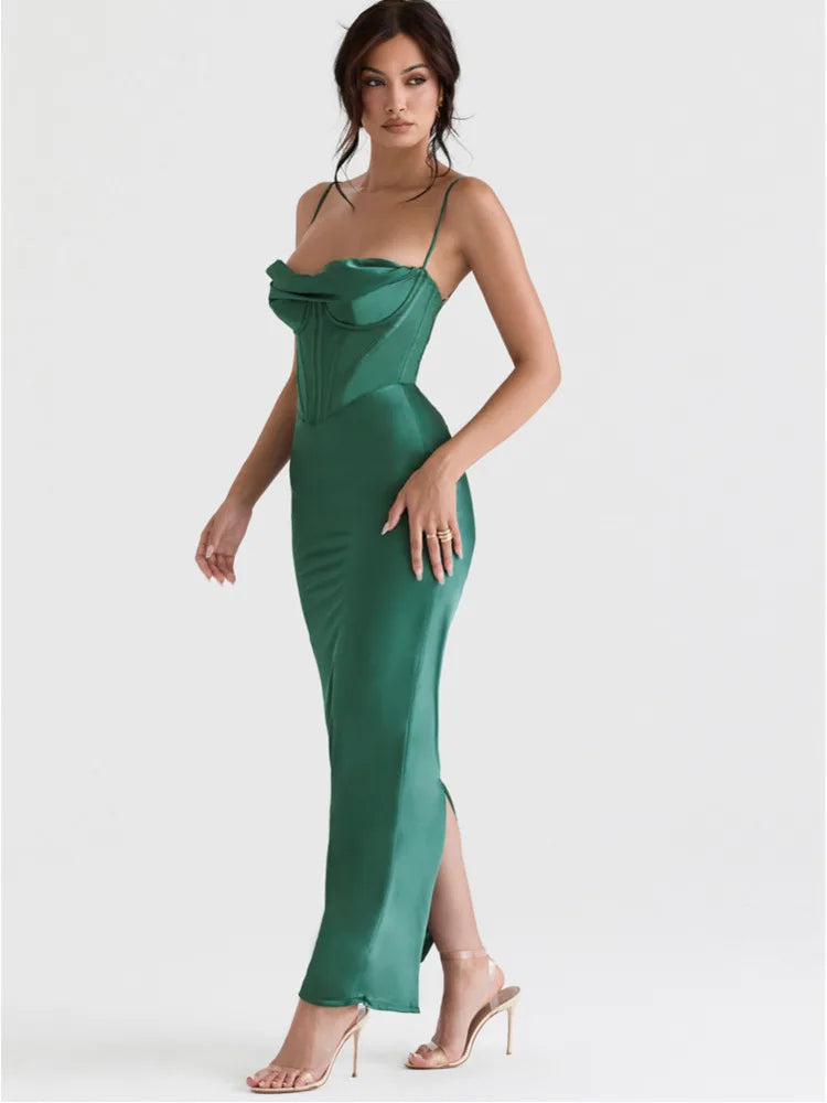 Satin Backless Women Robe Fashion Spaghetti Strap Maxi Dress Rown