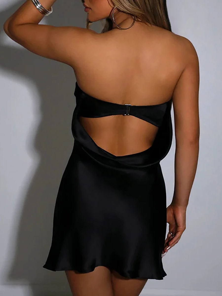 Satin Strapless Sleeveless Bodycon Backless Mini Dress Rown