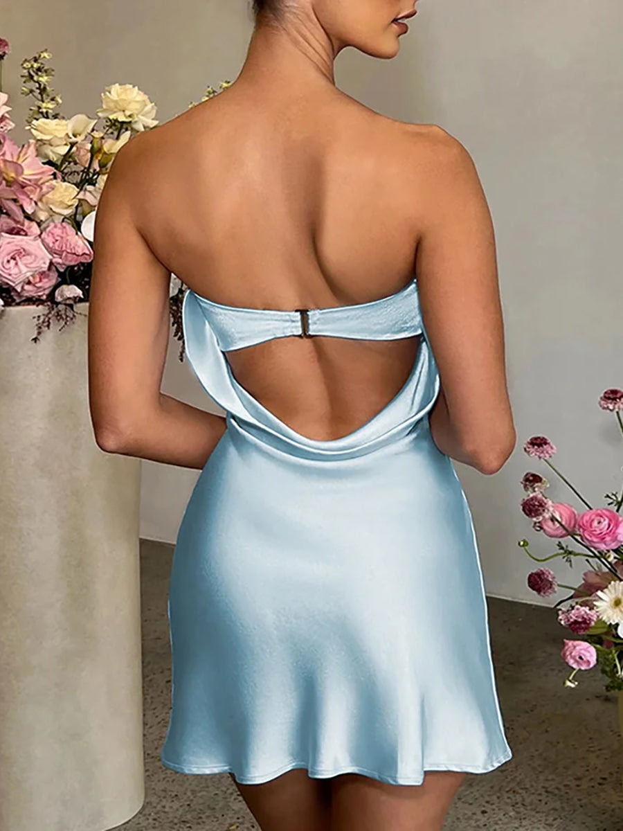 Satin Strapless Sleeveless Bodycon Backless Mini Dress Rown