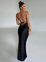 Satin Backless Spaghetti Strap Bodycon Maxi Dress - Rown