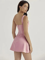 Satin Spaghetti Strap Backless Bodycon Mini Dress - Rown