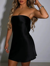 Satin Strapless Sleeveless Bodycon Backless Mini Dress - Rown