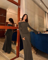 Off-shoulder Long Sleeve Strapless Spaghetti Strap Backless Maxi Dress