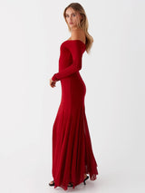 Off-shoulder Long Sleeve Strapless Backless Pleated Maxi Dress