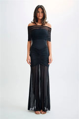 Off-shoulder Backless Mesh Strapless Sleeveless Maxi Dress