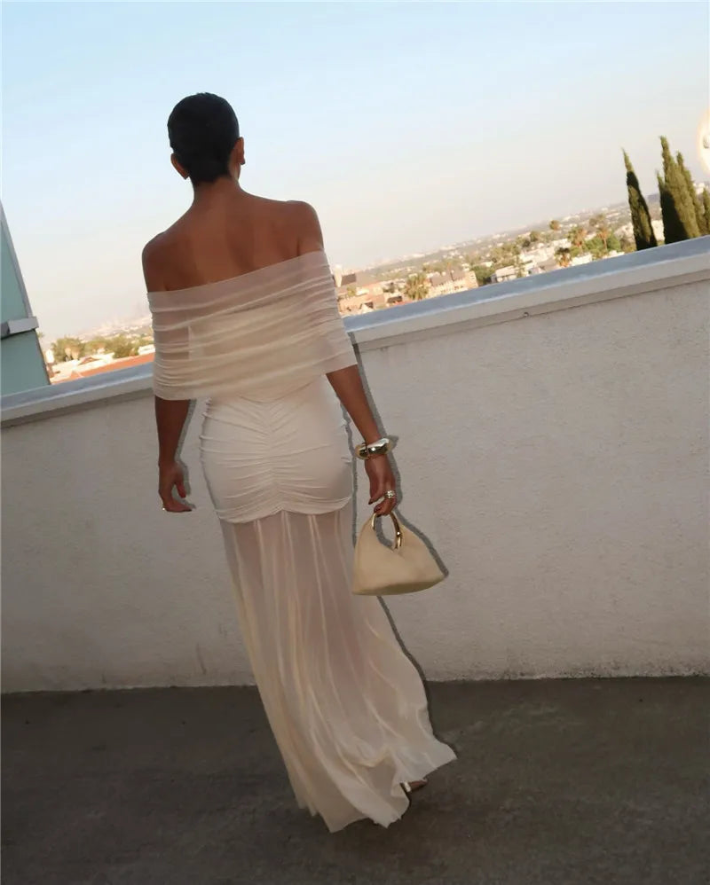 Off-shoulder Backless Mesh Strapless Sleeveless Maxi Dress Seroun