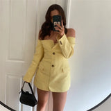 Off-shoulder Strapless Blazer Zipper Long Sleeve Backless Mini Dress