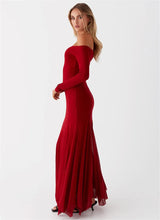 Off-shoulder Long Sleeve Strapless Backless Pleated Maxi Dress