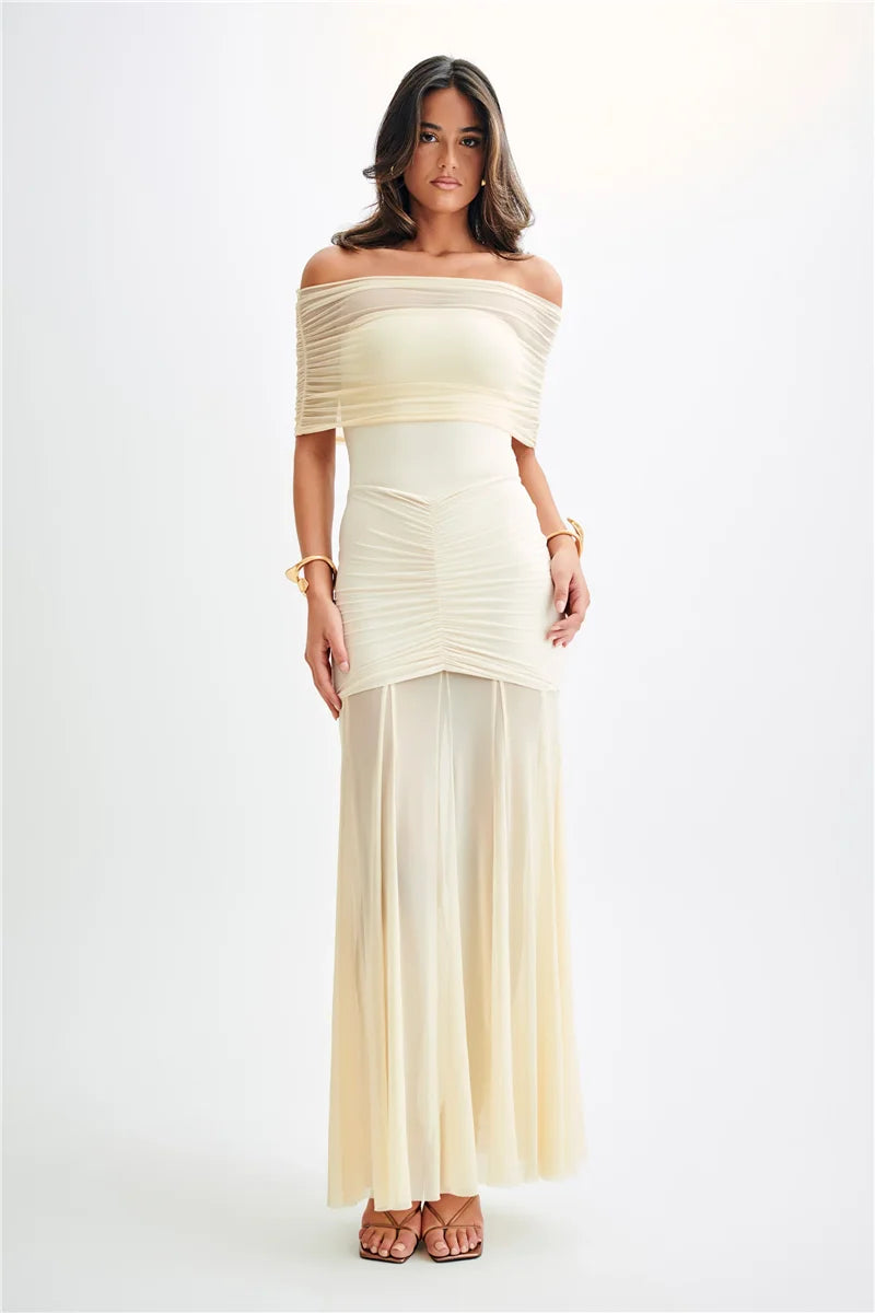 Off-shoulder Backless Mesh Strapless Sleeveless Maxi Dress Seroun