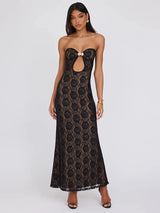 Hollow Out Lace Off-shoulder Strapless Sleeveless Backless Bodycon Maxi Dress