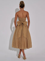 Off-shoulder Backless Bow Strapless Sleeveless A-line Loose Pleated Maxi Dress