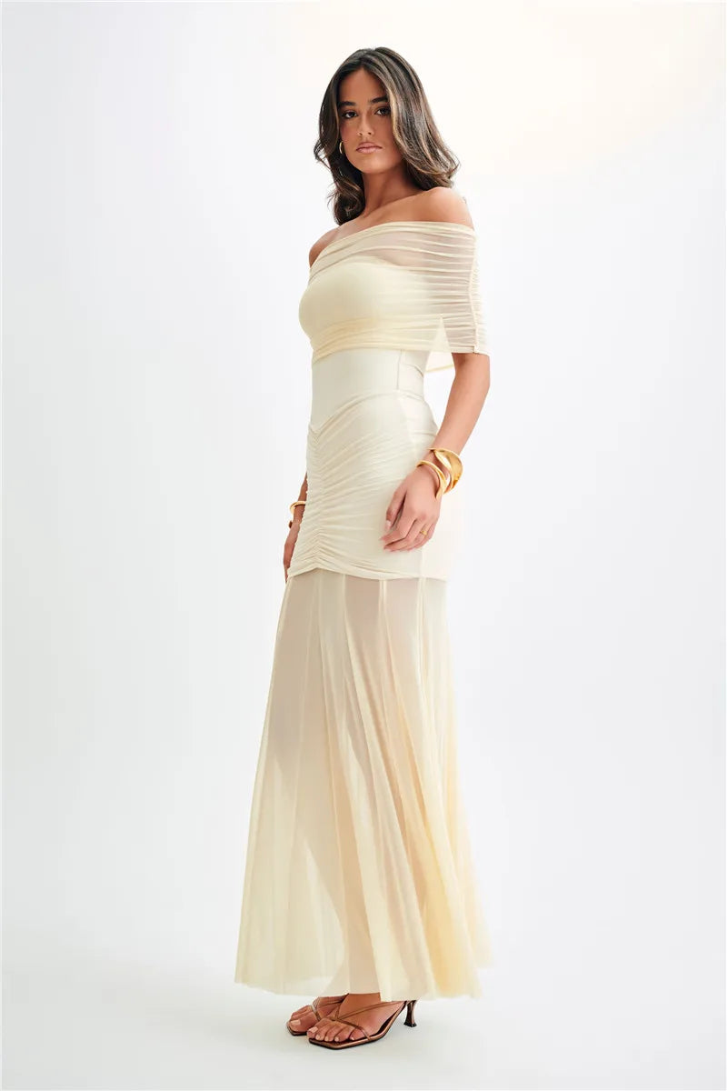 Off-shoulder Backless Mesh Strapless Sleeveless Maxi Dress Seroun