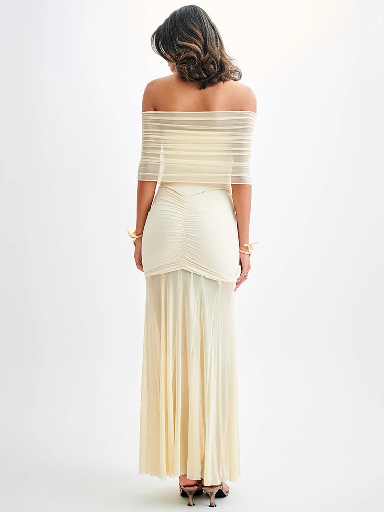 Off-shoulder Backless Mesh Strapless Sleeveless Maxi Dress Seroun