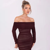 Off-shoulder Long Sleeve Strapless Backless Ruched Maxi Dress